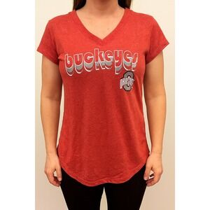 Ohio State Buckeyes V-Neck T-Shirt Red Womens Top NCAA‎ College